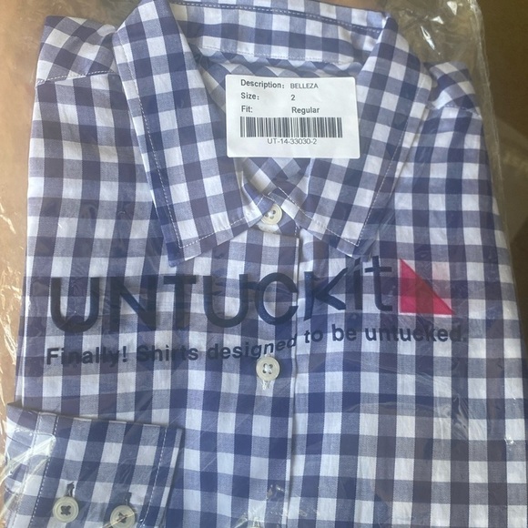 New Untuckit Belleza Shirt Womens Size 2 Gingham Plaid Long Sleeve 100% Cotton - Picture 3 of 4